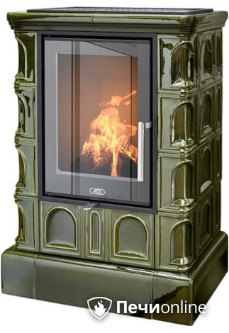 Печь-камин ABX Britania KI (6,9кВт в воду), кафельный цоколь, зеленая в Ижевске